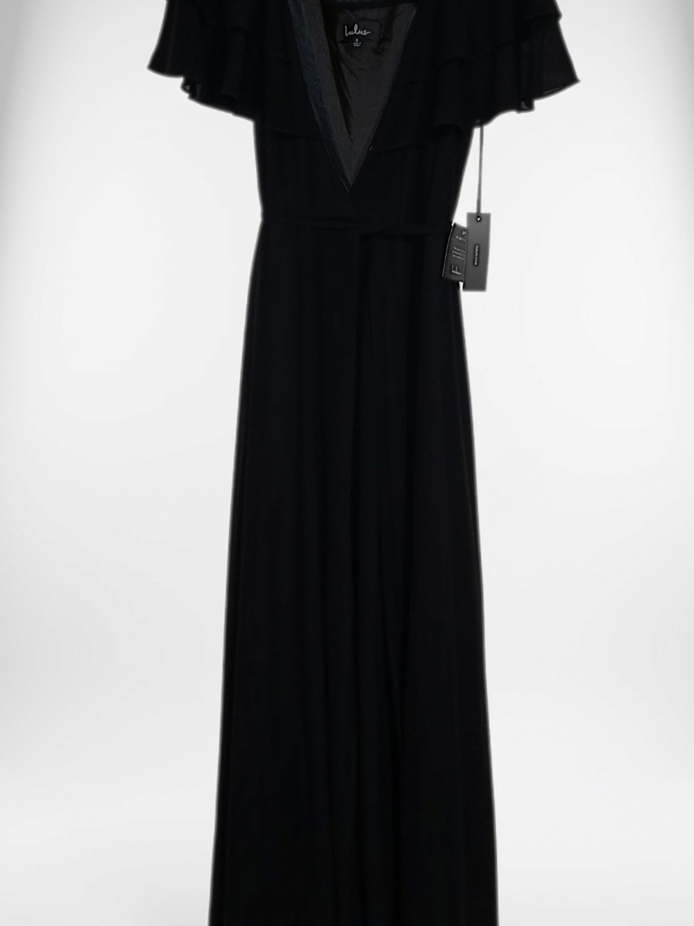 Lulu's Black Flutter-Sleeve V-Neck Wrap Maxi Dress